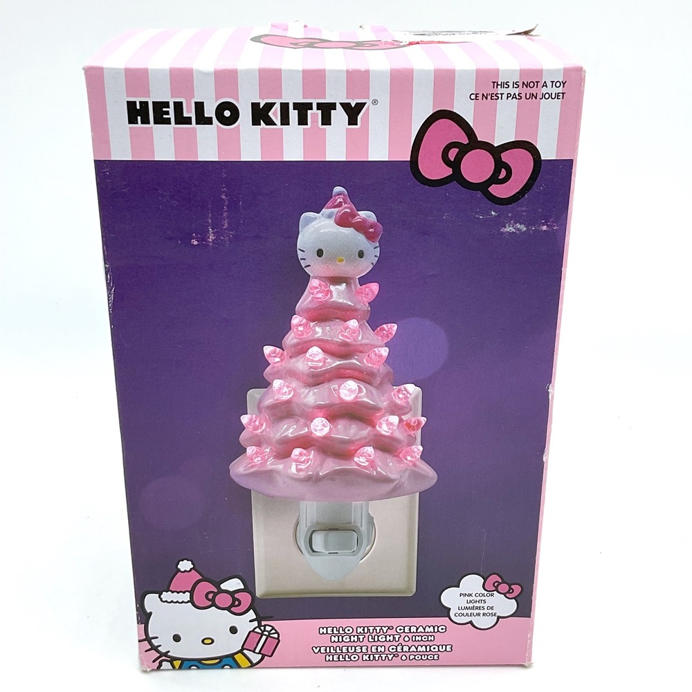 Hello Kitty Ceramic Christmas Tree Night Light 6 Inch Pink Holiday Sanrio NEW